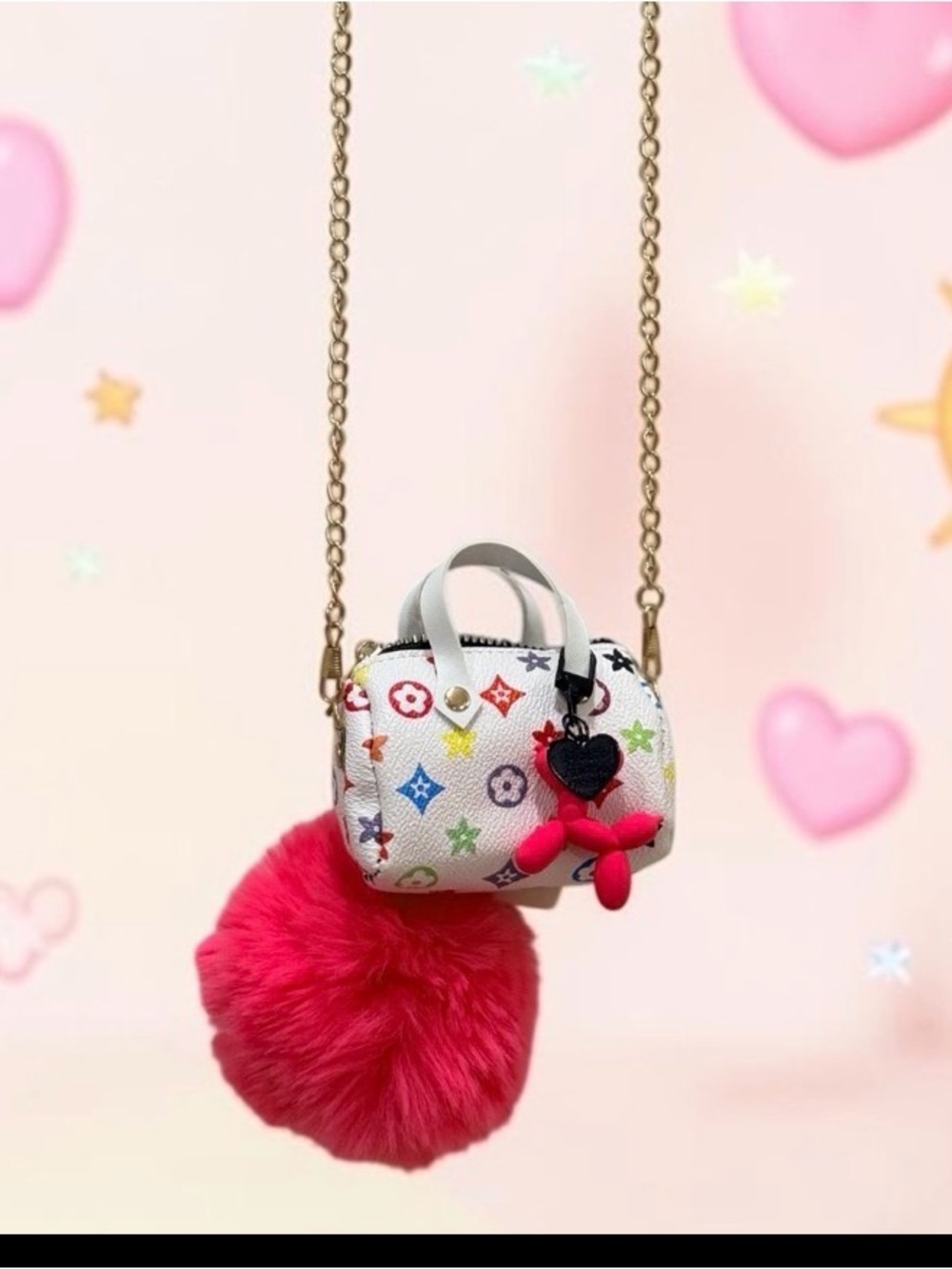 Mini Kawaii Purse Charm Crossbody Bag 🌈 Pom Pom + Puppy Charm